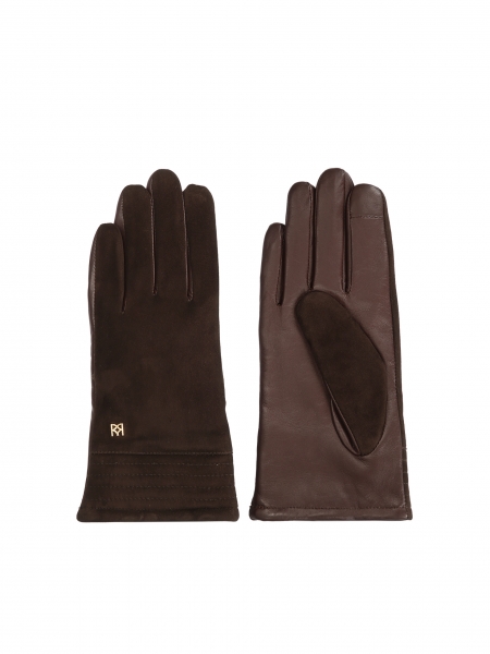 Handschuhe aus braunem Wildleder und Glattleder  BRAXTON