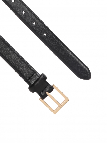 Klassischer schwarzer Damengürtel aus genarbtem Leder PERKINS