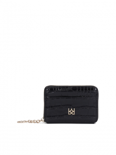Kleines schwarzes Portemonnaie aus geprägtem Leder für Damen 