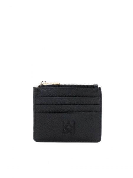 Kleines schwarzes Portemonnaie für Damen aus Leder für Karten 