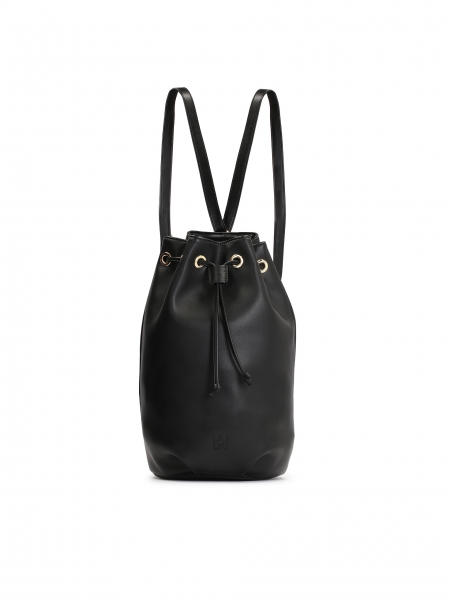 Schwarzer Damen-Rucksack aus Leder mit Riemen TES