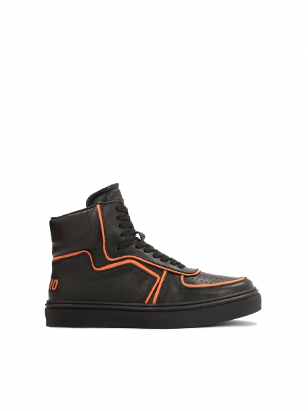 Avantgardistische schwarze Sneaker für Männer mit orangefarbenen Einsätzen BARTON
