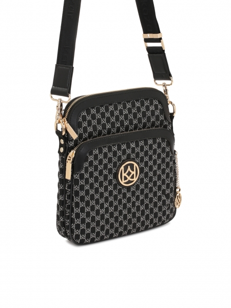 Schwarze Umhängetasche im urbanen Stil mit grauem Stickereimuster JOLINE