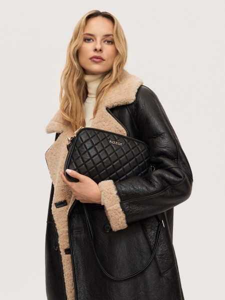 Minimalistische gesteppte Tasche aus genarbtem Leder NEW RITA