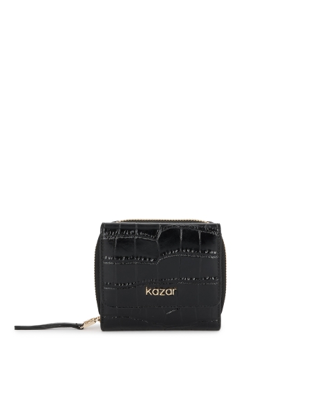 Damenbrieftasche aus geprägtem Leder in Schwarz AMALA