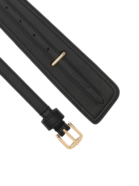 Zweiteiliger schwarzer Ledergürtel mit goldener Schnalle HARIET