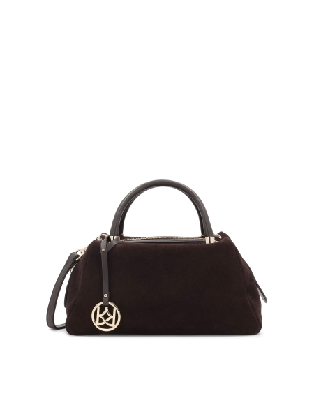 Handtasche aus braunem Wildleder und echtem Leder mit Schlüsselring WENNY