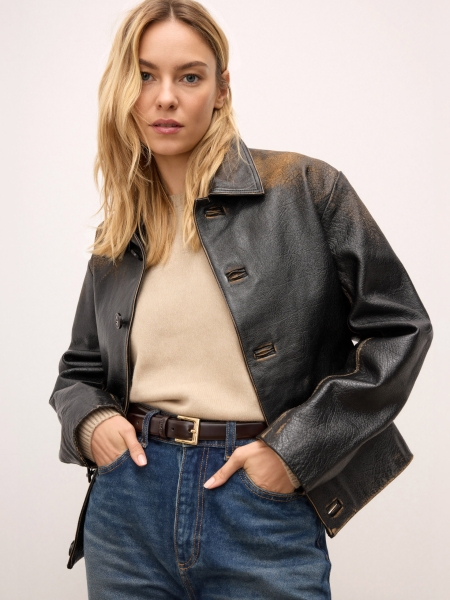 Schmaler brauner Gürtel mit goldener Schnalle SERENA