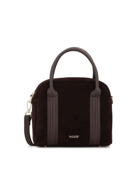 Dunkelbraune Wildlederhandtasche mit Ledergriffen ARLENA