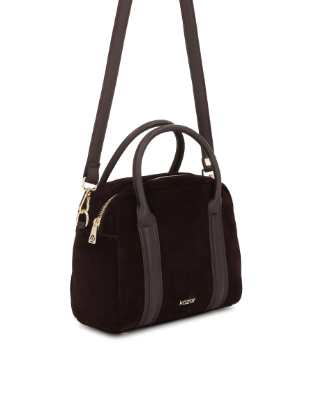 Dunkelbraune Wildlederhandtasche mit Ledergriffen ARLENA