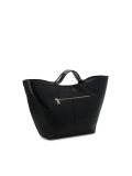 Elegante schwarze Lederhandtasche mit goldenem Logo RILEY