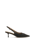 Schwarze Slingback-Pumps mit gerüschtem Schaft KS SELENE
