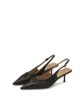 Schwarze Slingback-Pumps mit gerüschtem Schaft KS SELENE