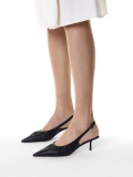 Schwarze Slingback-Pumps mit gerüschtem Schaft KS SELENE