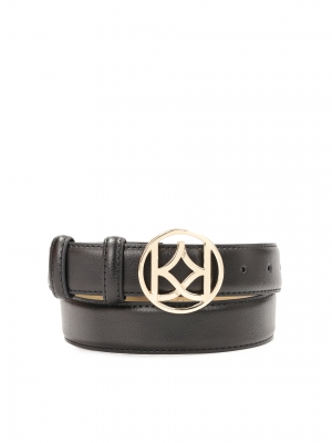 Schwarzer Ledergürtel für Damen mit runder Schnalle mit Monogramm