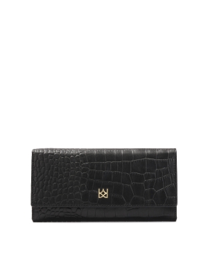 Schwarzes, längliches Portemonnaie aus geprägtem Leder