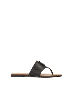 Schwarze Leder-Flip-Flops mit breitem Riemen