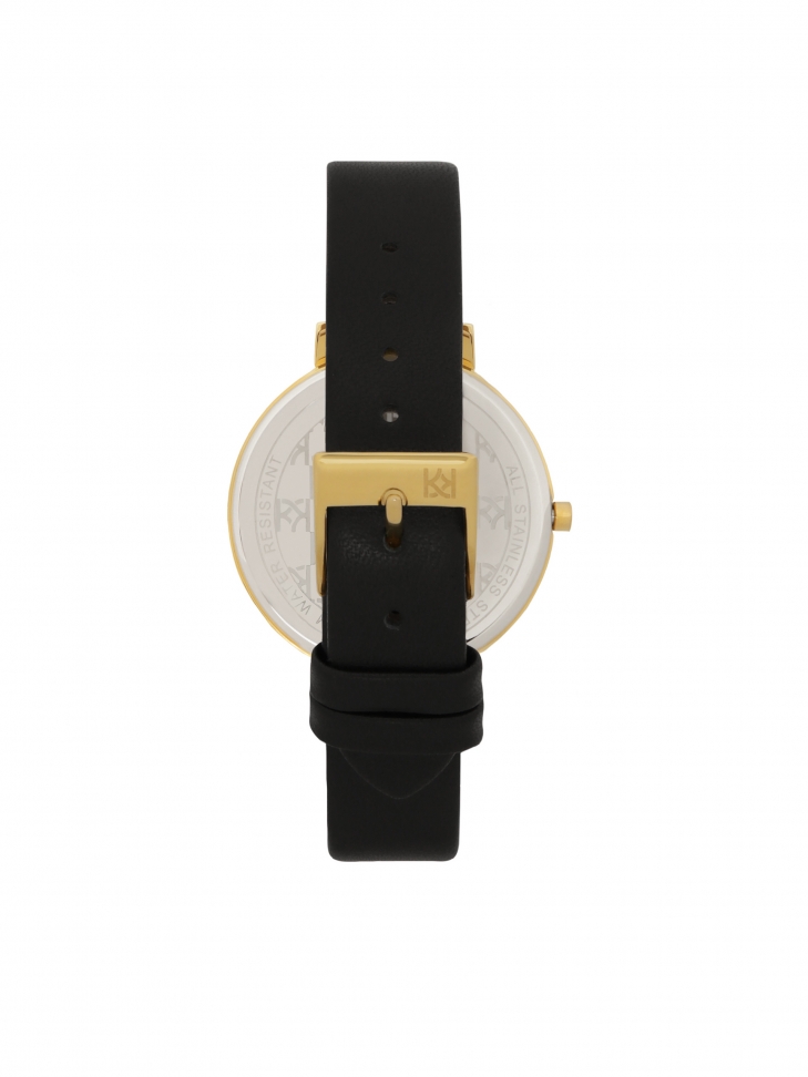 Schwarz-goldene Uhr mit Lederarmband NOBLE CLASS