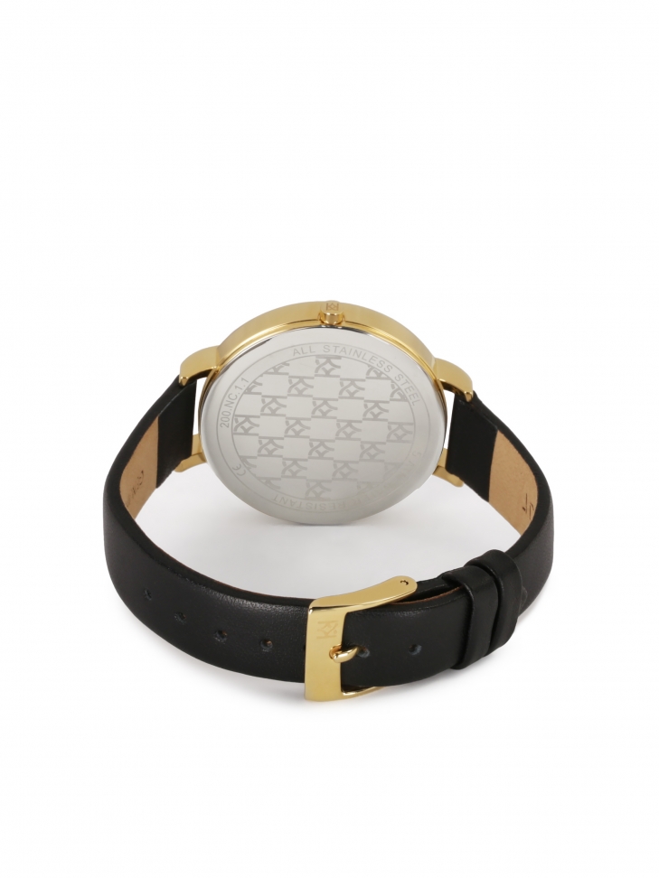 Schwarz-goldene Uhr mit Lederarmband NOBLE CLASS