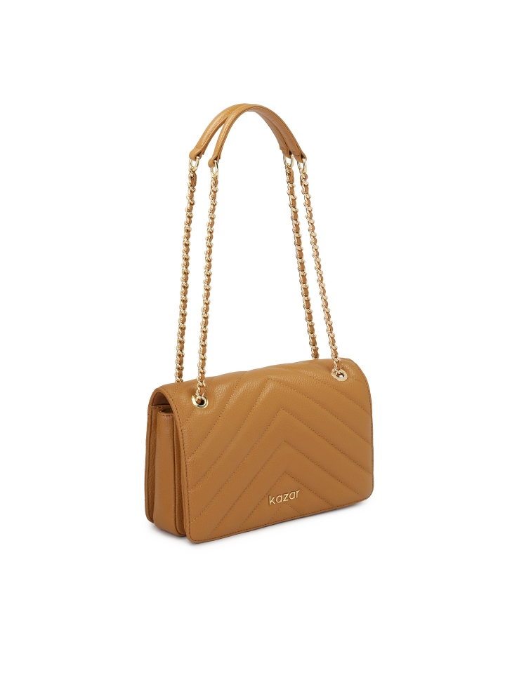 Hellbraune Handtasche mit Kreuzstich TERN