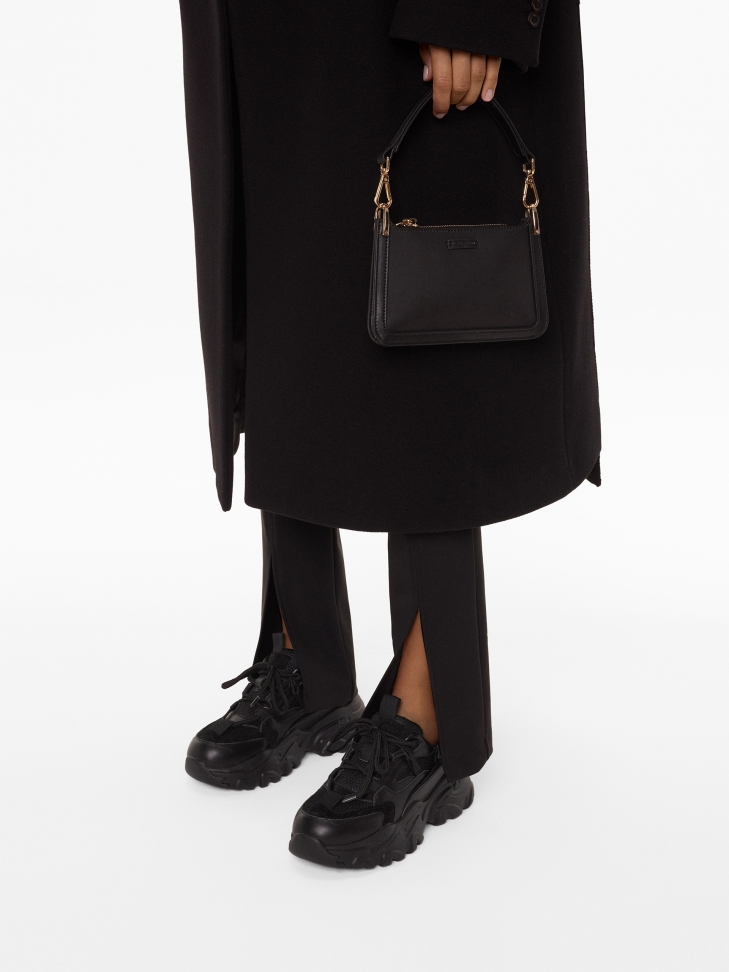 Moderne schwarze Damen-Sneakers aus Leder mit dicker Sohle KS IRA