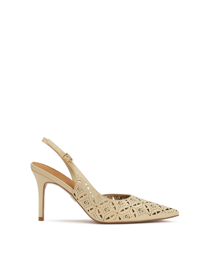 Cremefarbene Slingback-Pumps mit durchbrochenem Muster BASILIA