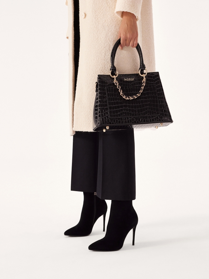 Klassische schwarze Wildlederstiefel mit Stilettoabsatz  CALUMET