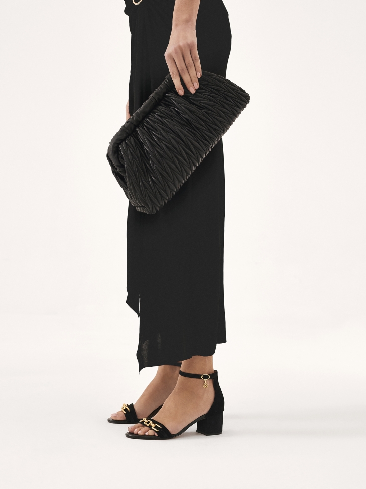 Wildleder-Sandalen mit überzogenem Absatz und niedrigem Absatz TANZANY