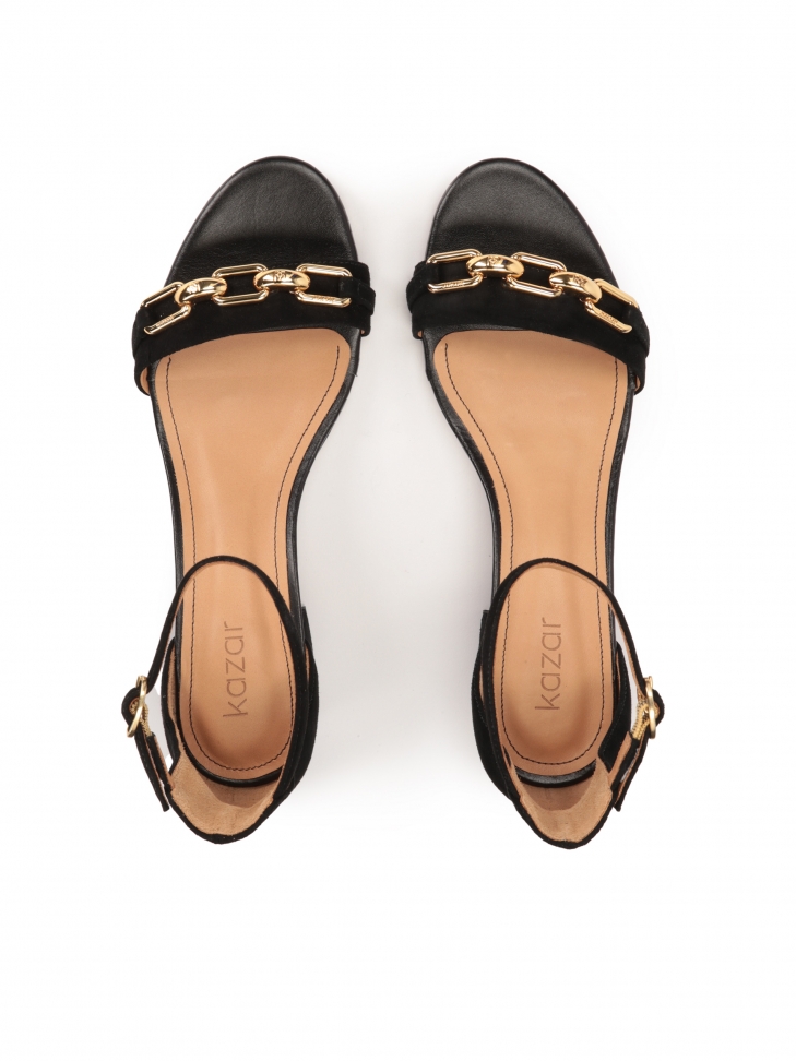 Wildleder-Sandalen mit überzogenem Absatz und niedrigem Absatz TANZANY