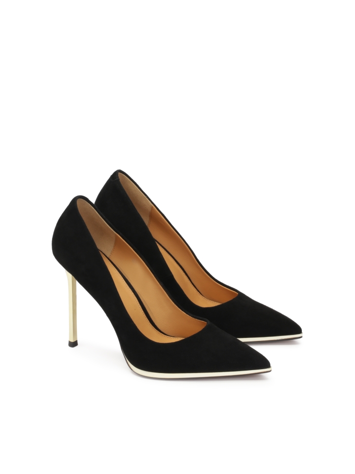 Schwarze Wildlederpumps mit goldenem Absatz ARICIA