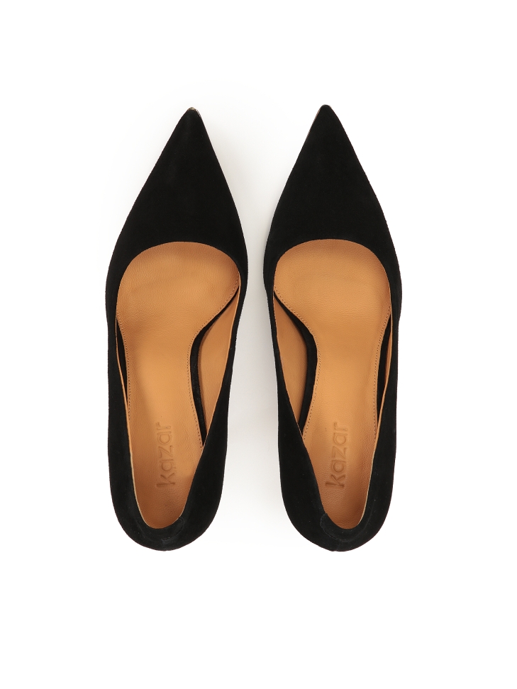 Schwarze Wildlederpumps mit goldenem Absatz ARICIA