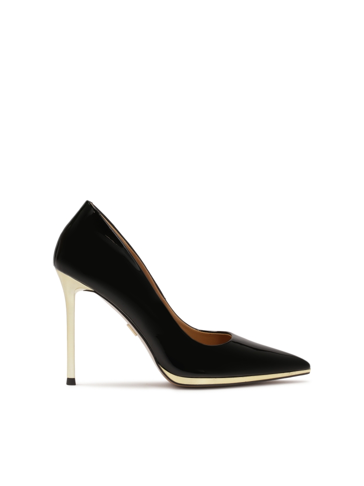 Schwarze Lacklederpumps mit goldenem Absatz ARICIA