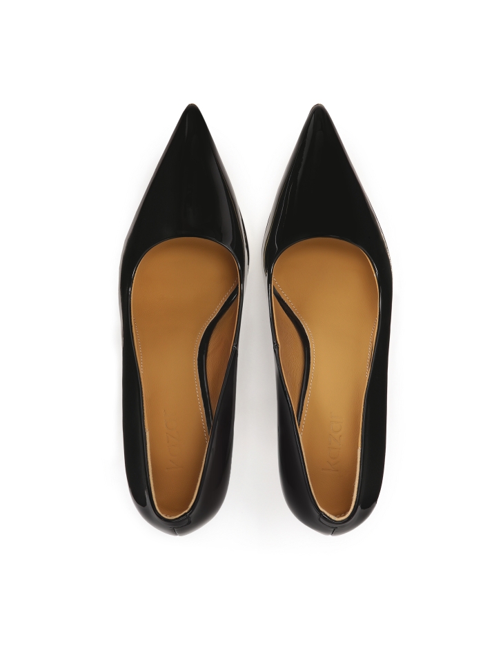 Schwarze Lacklederpumps mit goldenem Absatz ARICIA