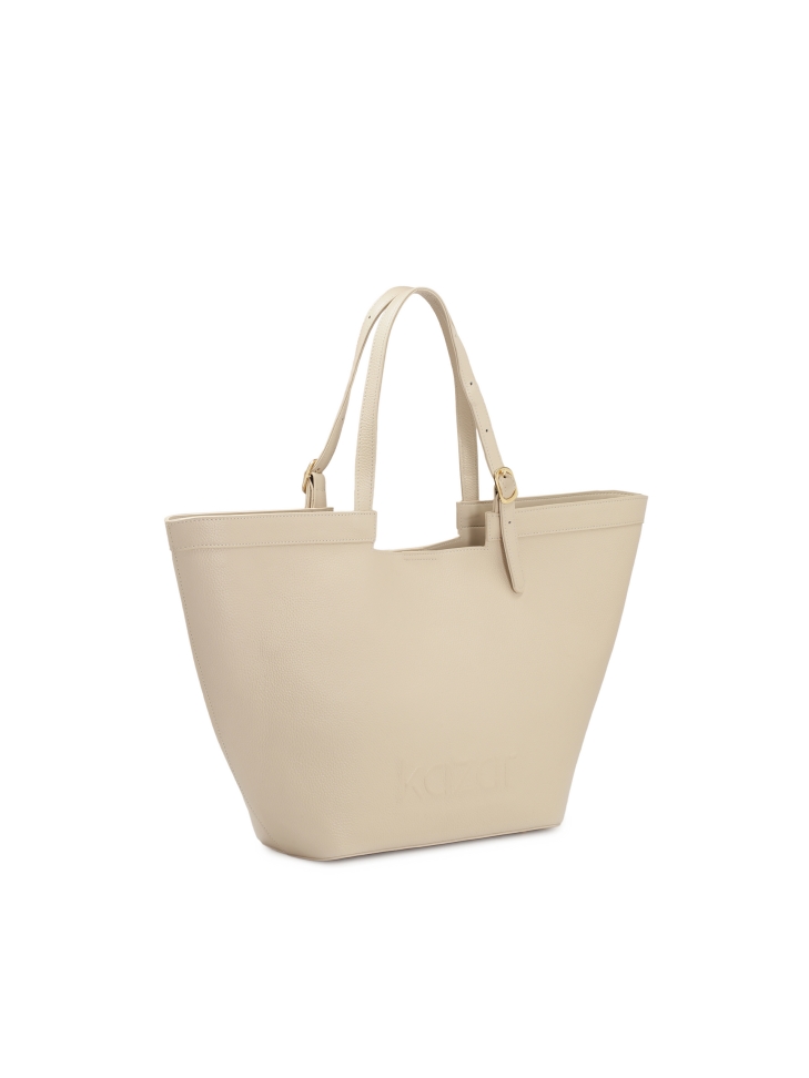 Große cremefarbene Umhängetasche aus Glattleder  NAN