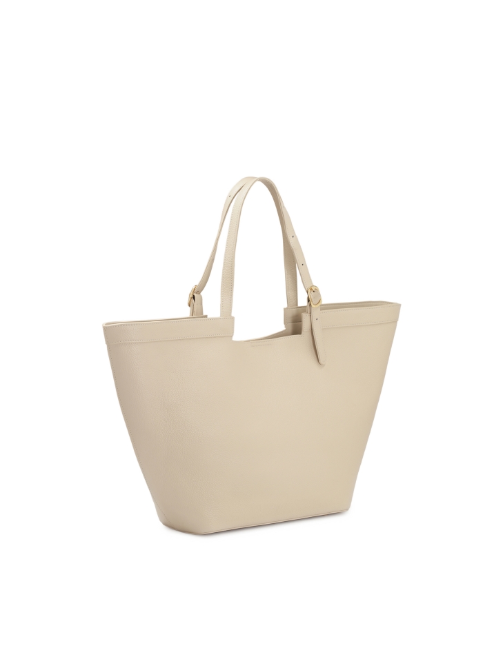 Große cremefarbene Umhängetasche aus Glattleder  NAN