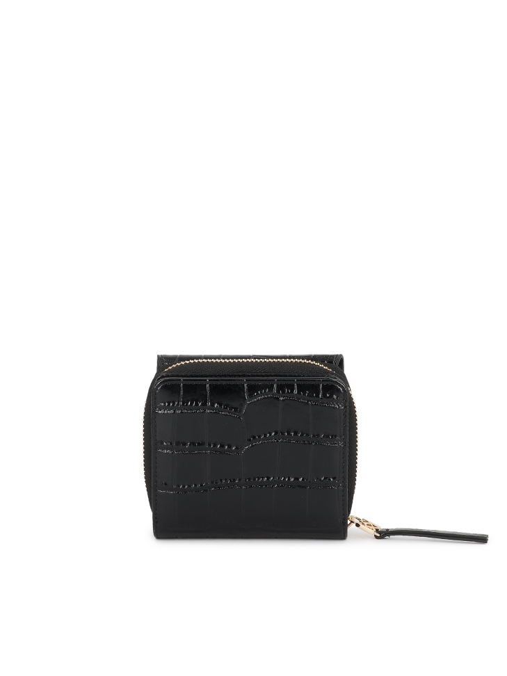 Damenbrieftasche aus geprägtem Leder in Schwarz AMALA