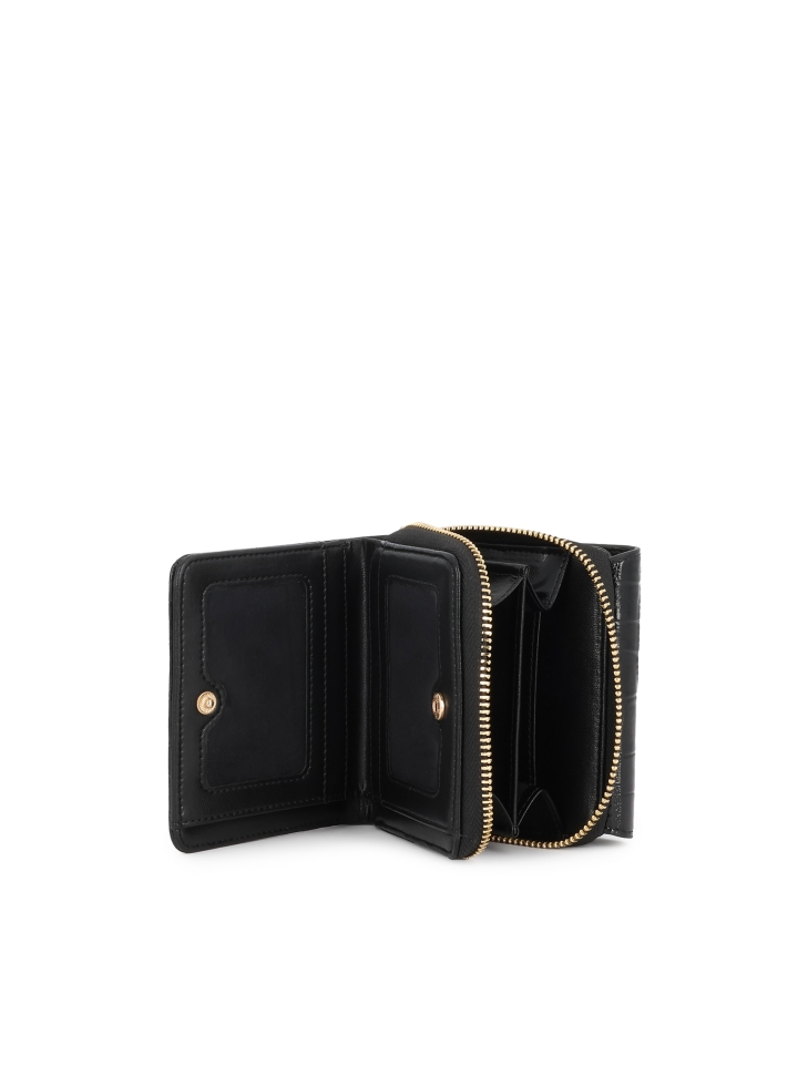 Damenbrieftasche aus geprägtem Leder in Schwarz AMALA