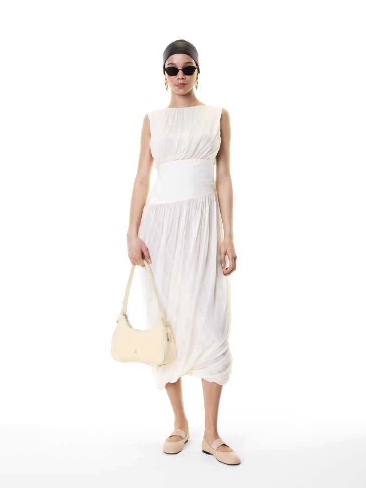 Cremefarbene Baguette-Handtasche mit silberner Hardware KS ADORI