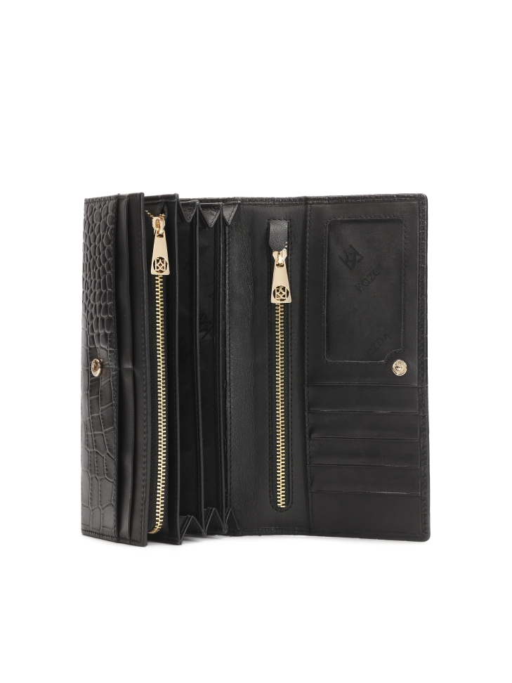 Schwarzes, längliches Portemonnaie aus geprägtem Leder JOLENE