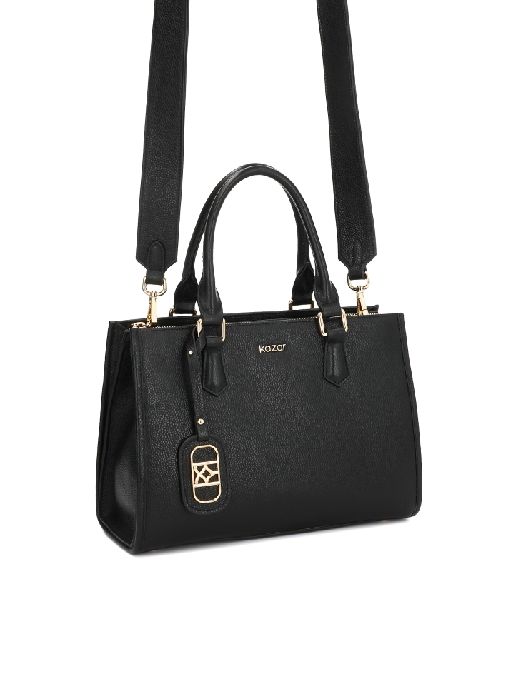 Schwarze Lederhandtasche mit abnehmbarem Riemen und verschließbarem Fach NAFI