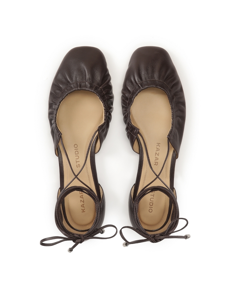 Dunkelbraune Ballerinas mit auffällig geknittertem Schaft KS SOLEIL