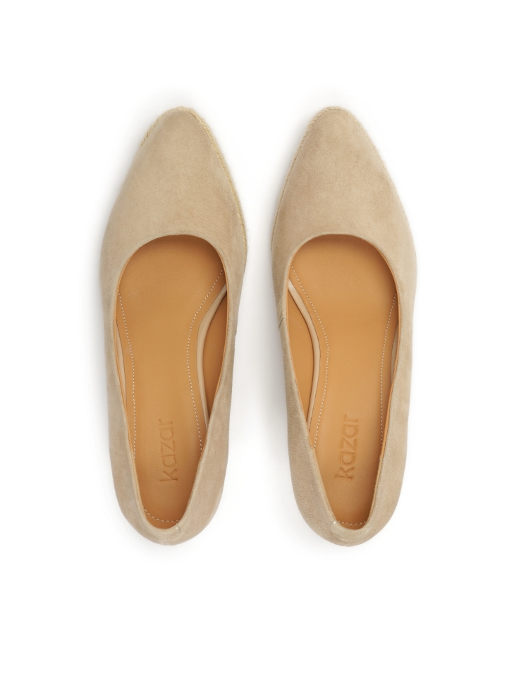 Beigefarbene Wildlederpumps mit Plateauabsatz OLYMPE