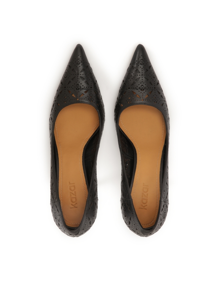 Durchbrochene schwarze Lederpumps MARISOL