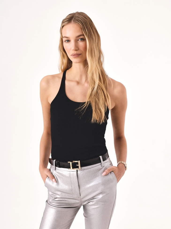 Schwarzer und goldener doppelseitiger Ledergürtel MOCA