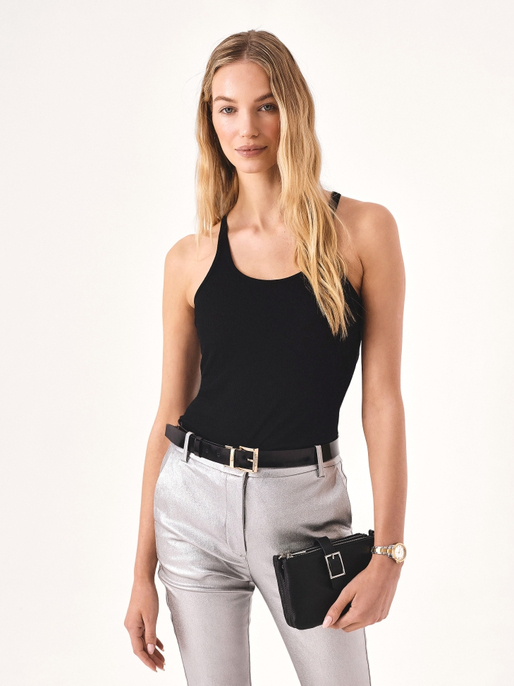 Schwarzer und goldener doppelseitiger Ledergürtel MOCA