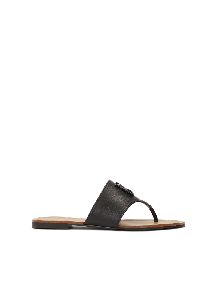 Schwarze Leder-Flip-Flops mit breitem Riemen CITRINE