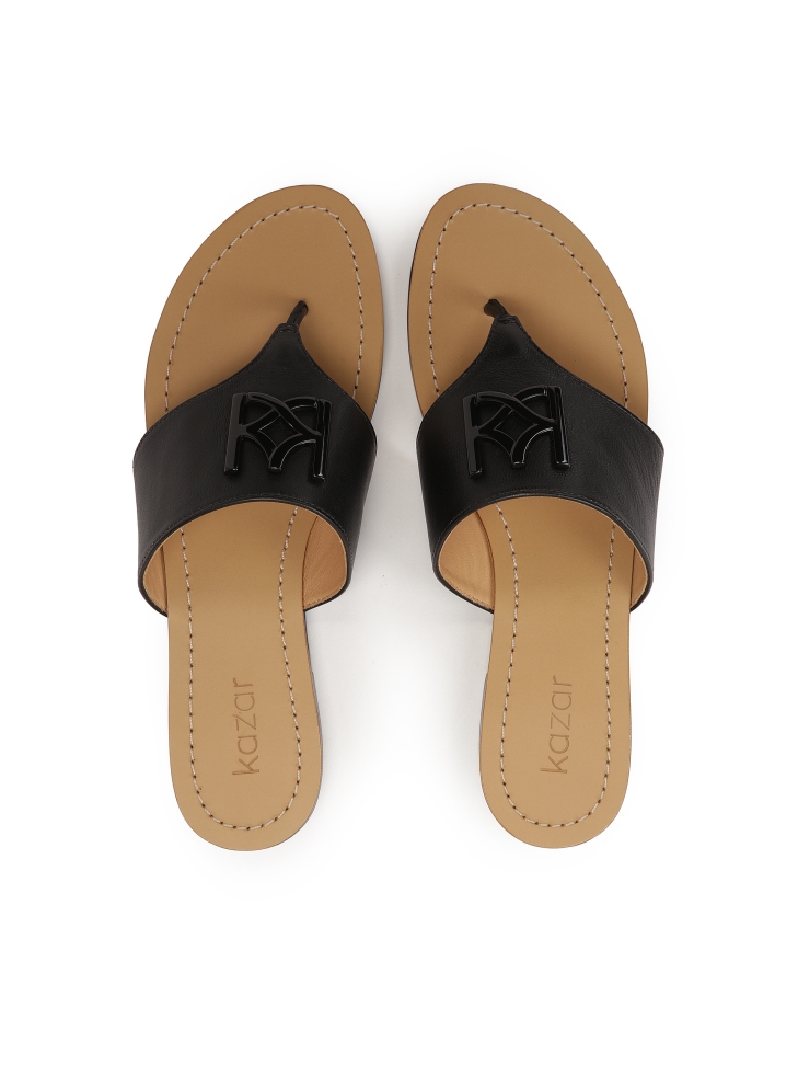 Schwarze Leder-Flip-Flops mit breitem Riemen CITRINE