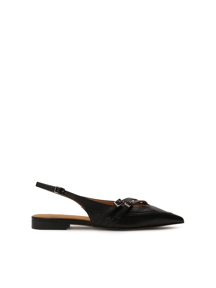 Flache Slingback-Pumps aus schwarzem Leder AMY