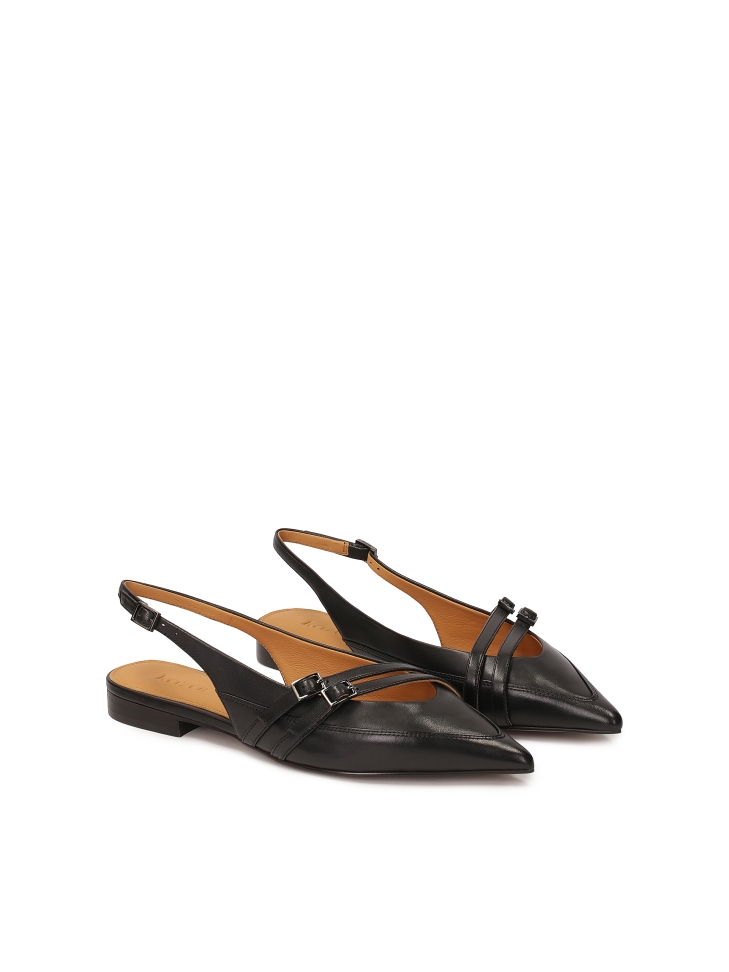 Flache Slingback-Pumps aus schwarzem Leder AMY