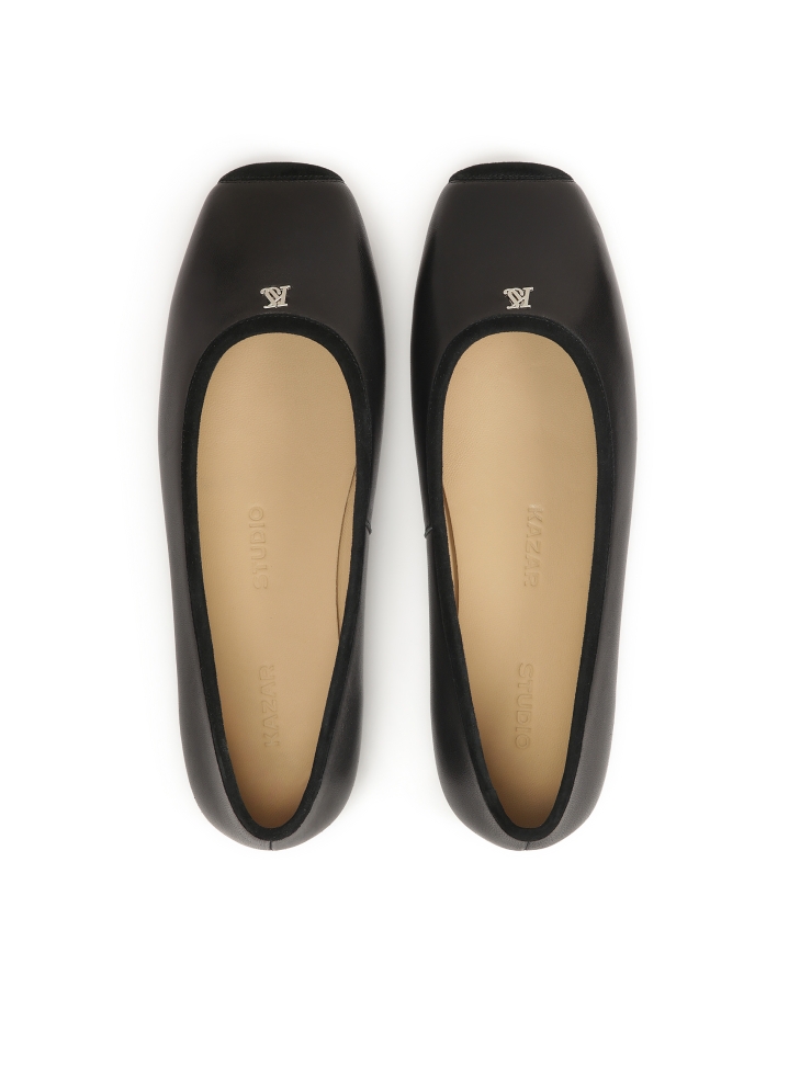 Schwarze Lederballerinas mit abgeschrägter Nase KS GABY